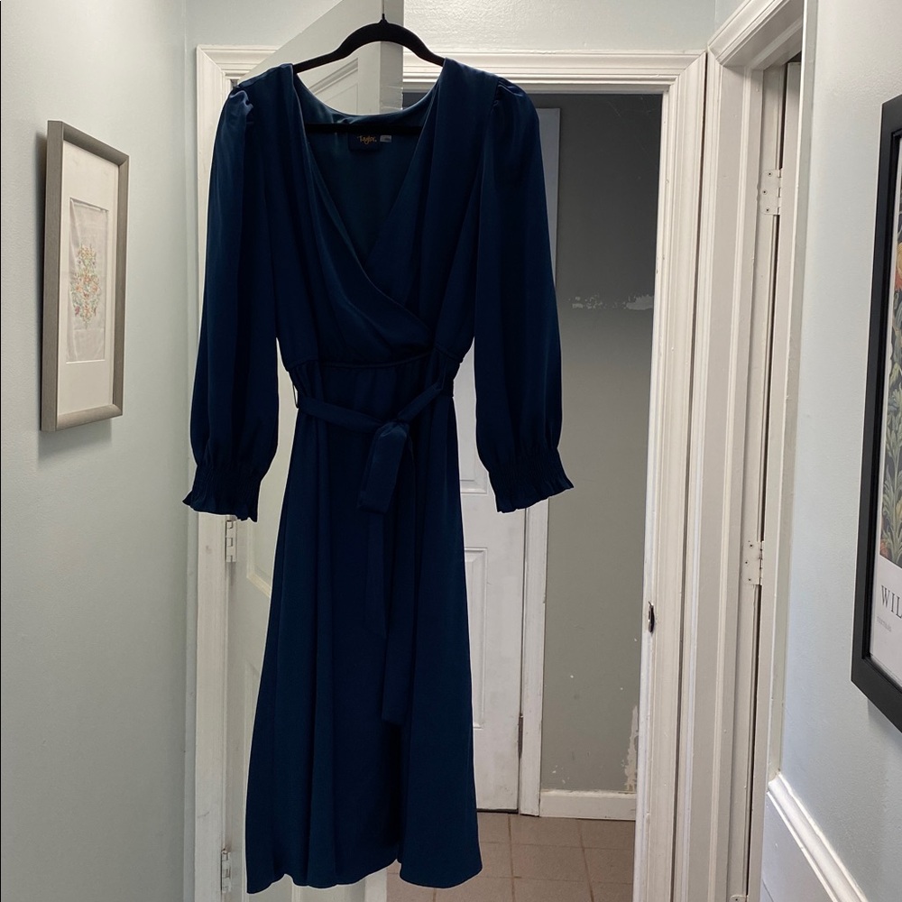 Taylor Deep Blue Long Sleeve Dress